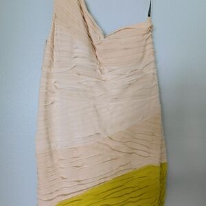 Bebe One Shoulder Dress in Cream and Yellow